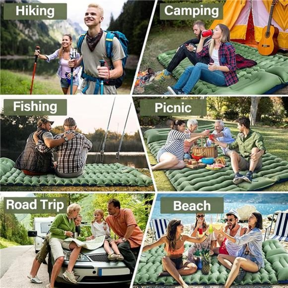 Double Camping Sleeping Pad,Inflatable Camping Pad Foot Press Ultralight 2Person - Picture 7 of 7